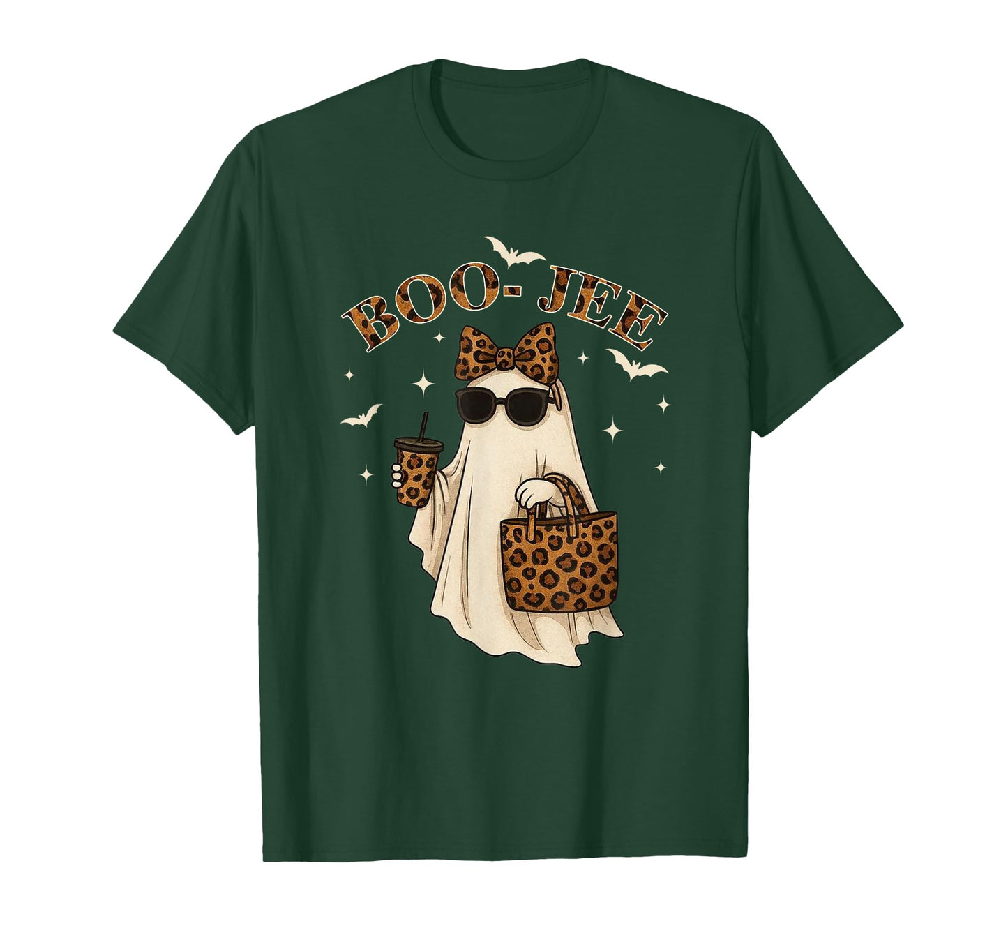Coquette Leopard Ghost Coffee Boo JEE Halloween Boujee Ghost T-Shirt