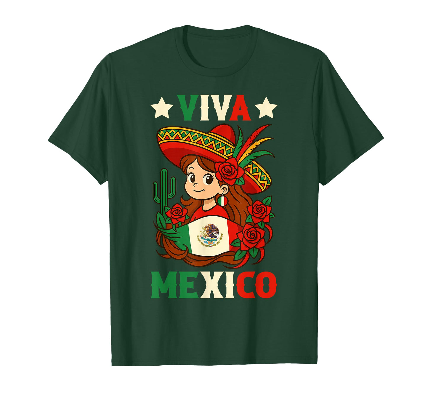 Viva Mexico Mexican Girl Flag Kids Independence Day T-Shirt
