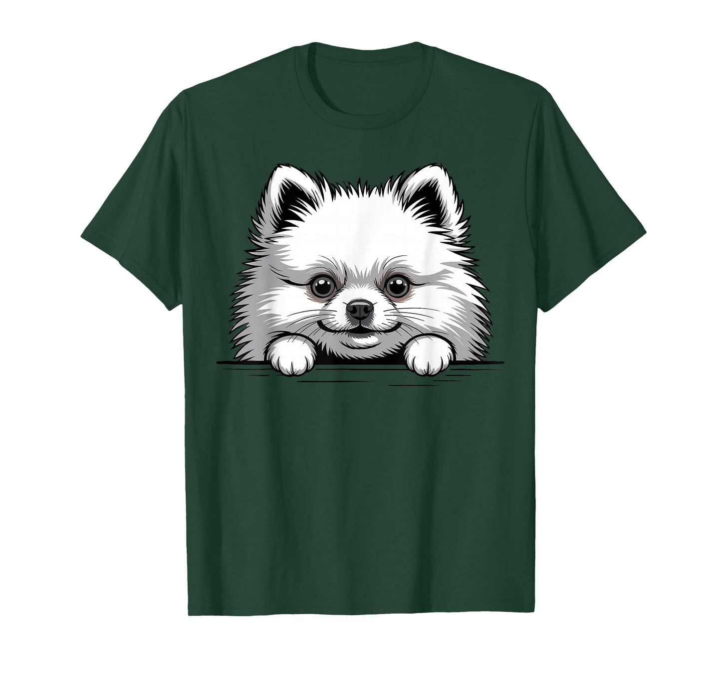 White Pomeranian Funny Peeking Pocket Puppy Dog Lover T-Shirt