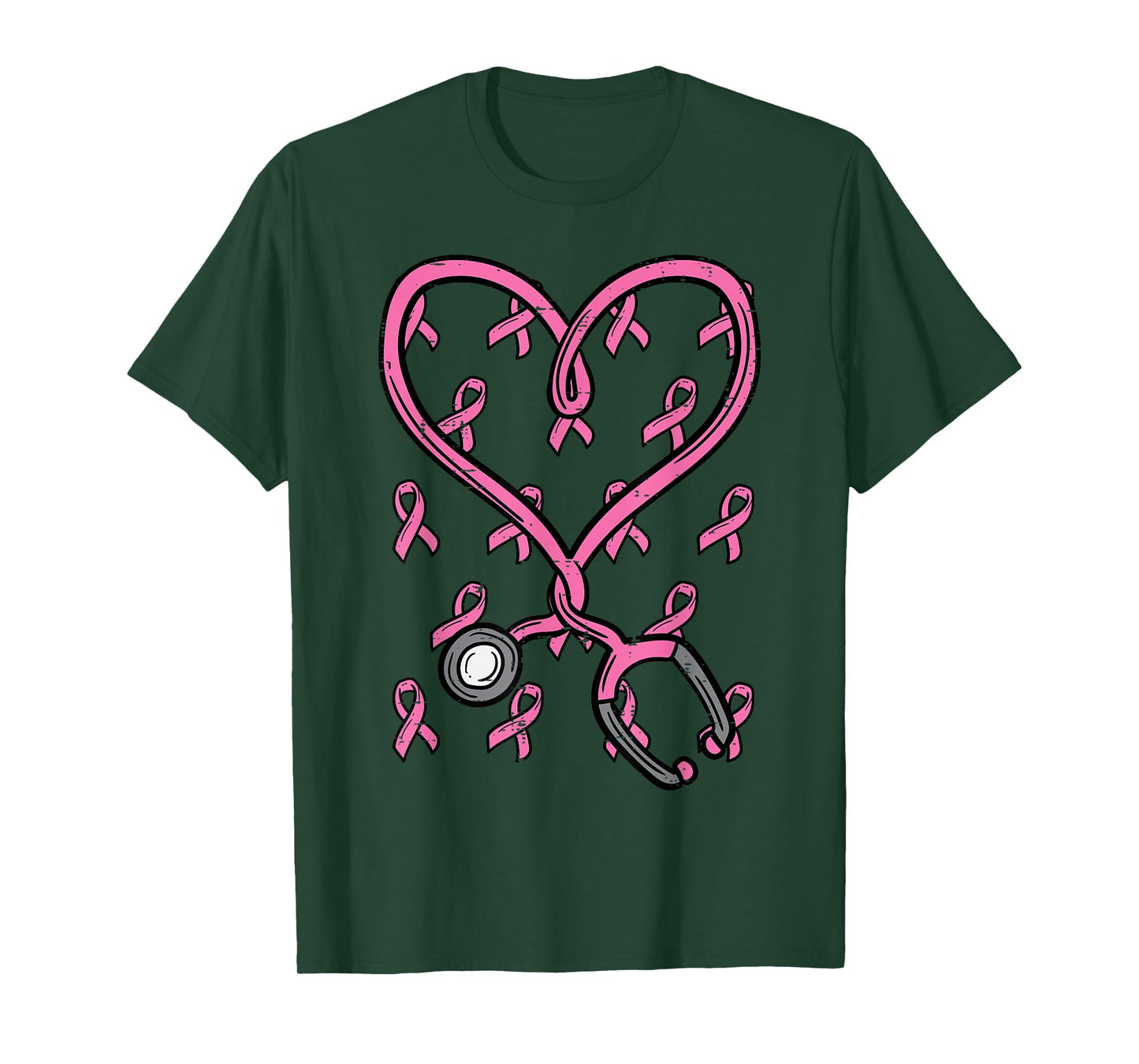 Pink Stethoscope Nurse Scrub Breast Cancer Awareness Women T-Shirt