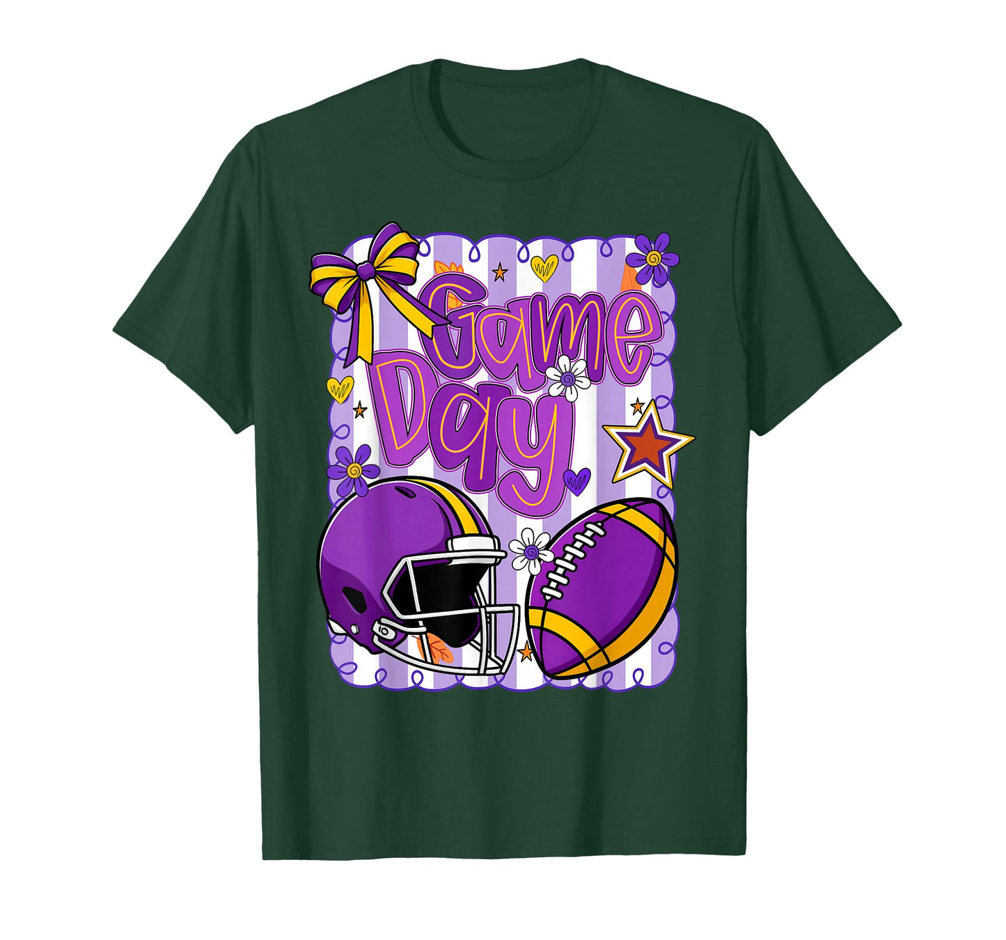 Purple Gold Cheerleader Game Day Football Cheer Mom Sister T-Shirt