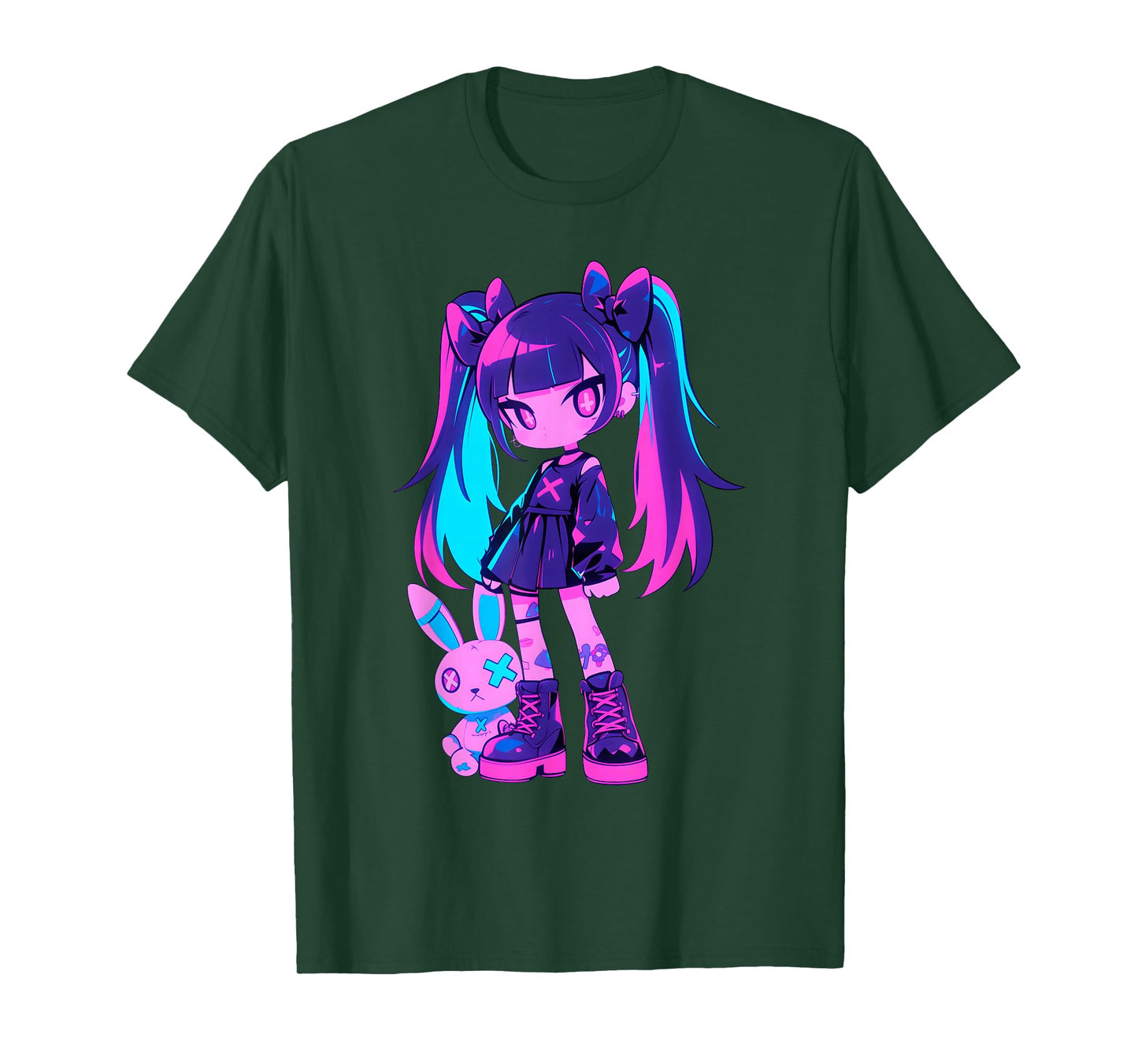 Cute E-Girl Anime Girl Grunge Goth Bunny Gothic Outfit T-Shirt