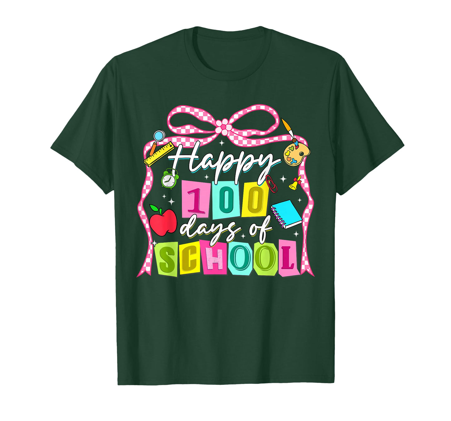 Happy 100 Days of School Cute Coquette Bow Girl Kid Teacher T-Shirt