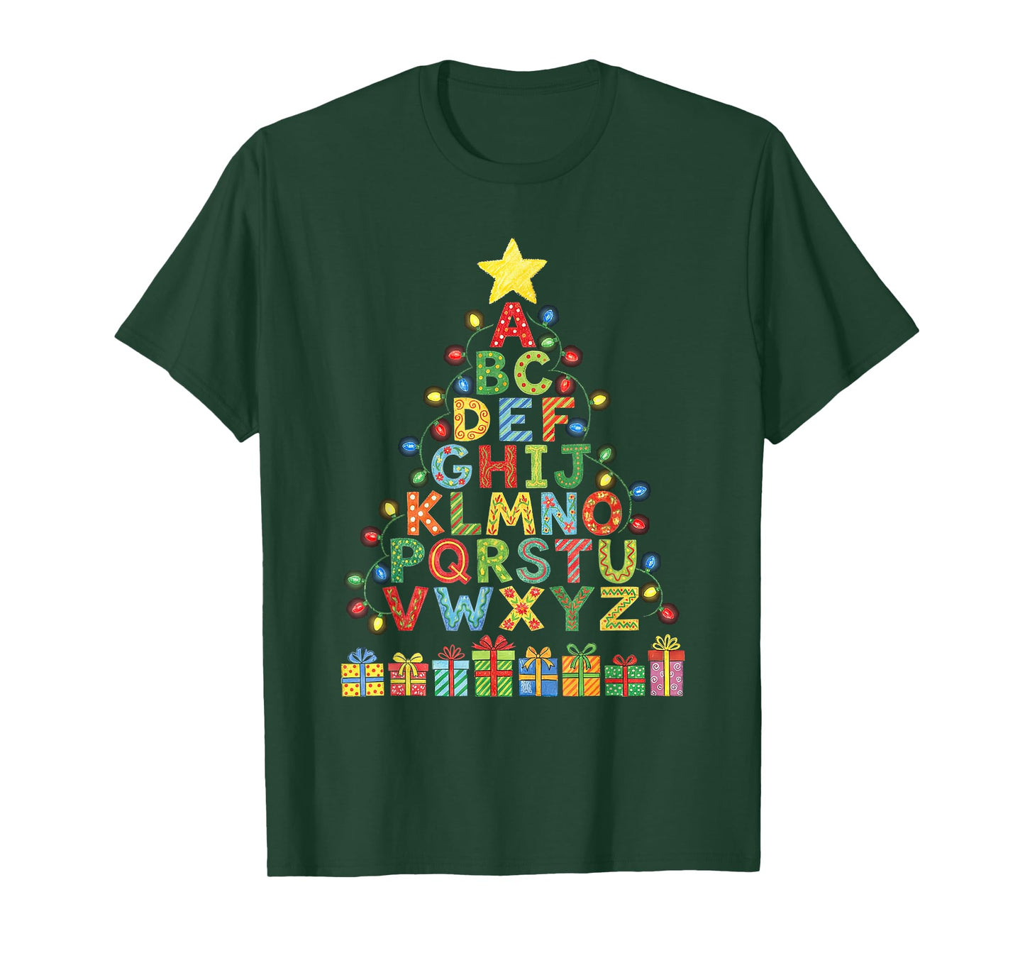 Funny Alphabet Christmas Tree Graphic ABC A-Z Teacher T-Shirt