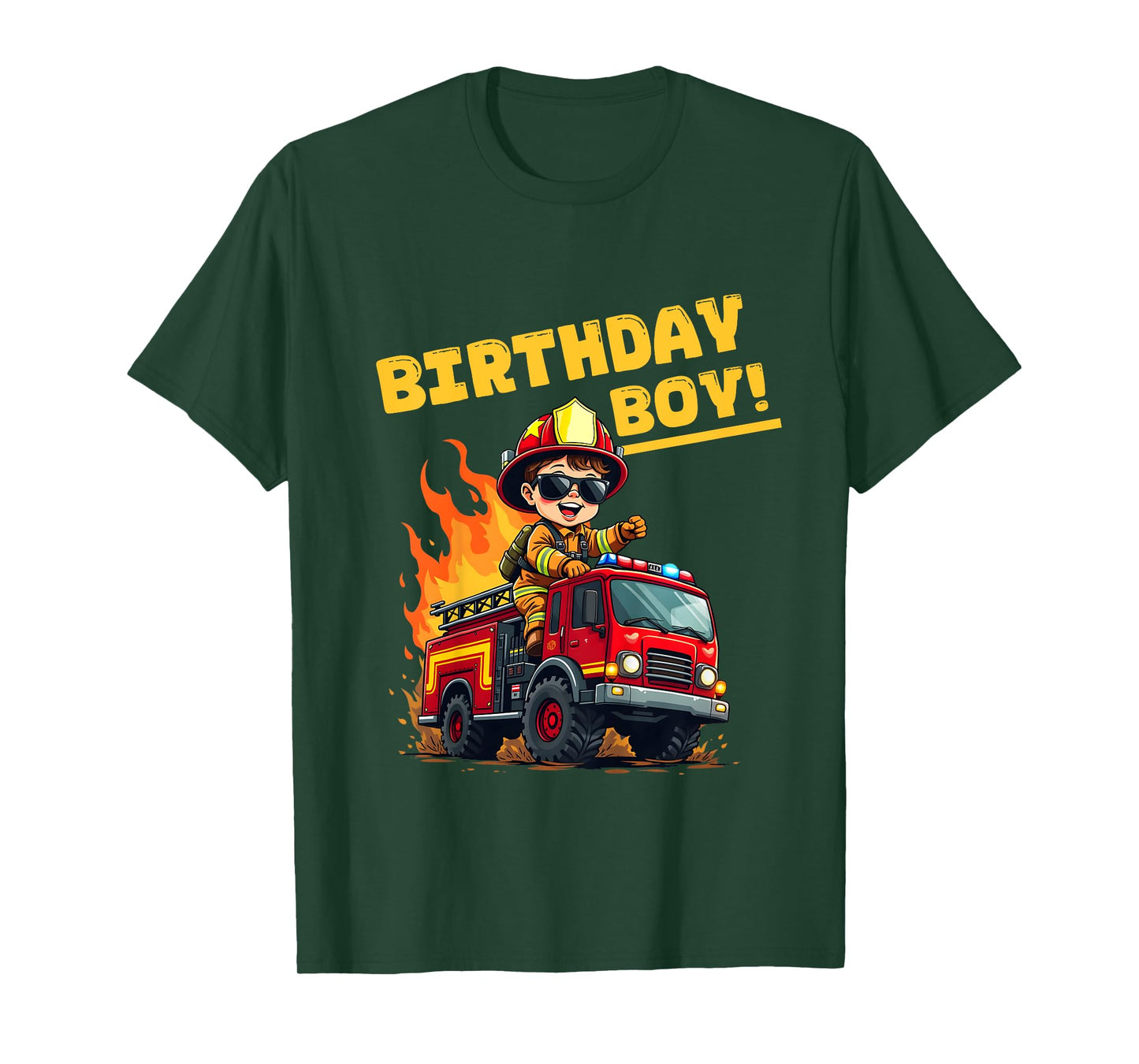 Kids Boys Birthday Fire Truck Firefighter Toddler Bday Party fun T-Shirt