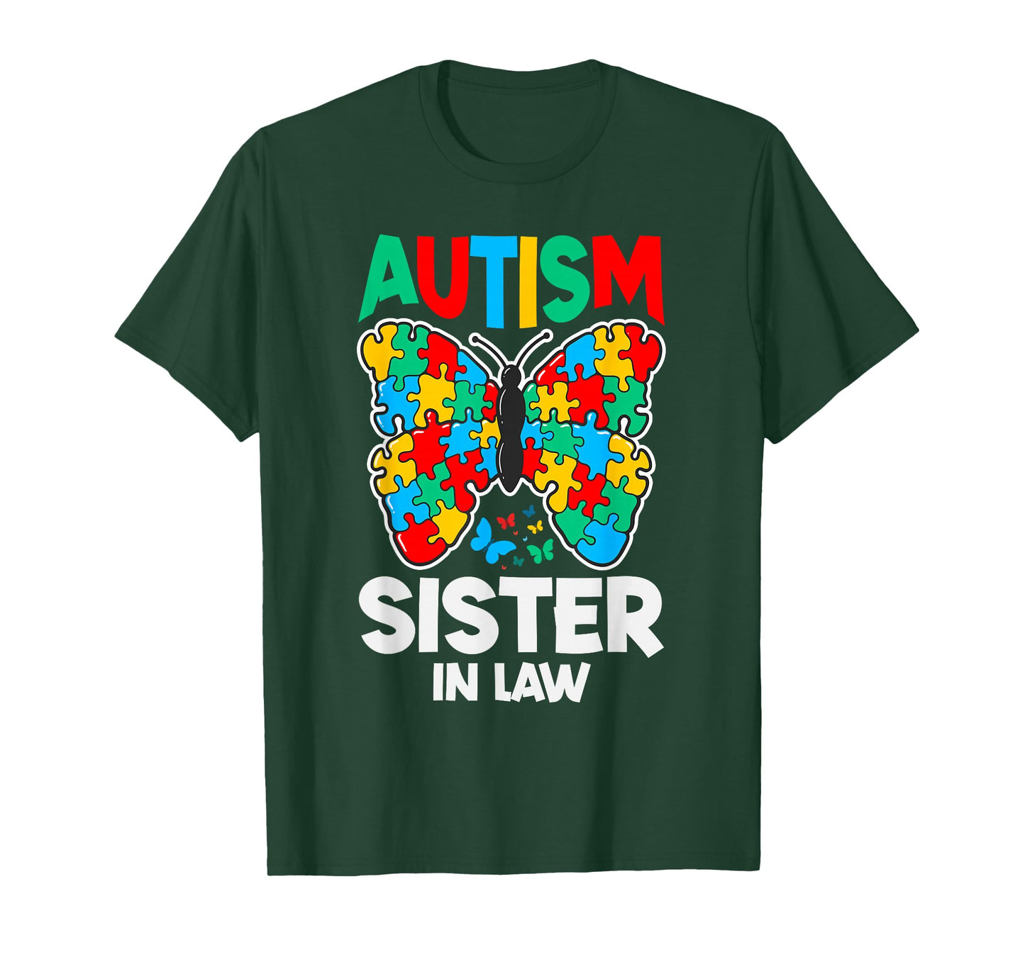 Autism Sister-in-Law Butterfly Awareness Puzzle Piece Ribbon T-Shirt