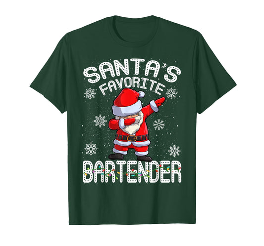 Santa's Favorite Bartender Christmas T-Shirt