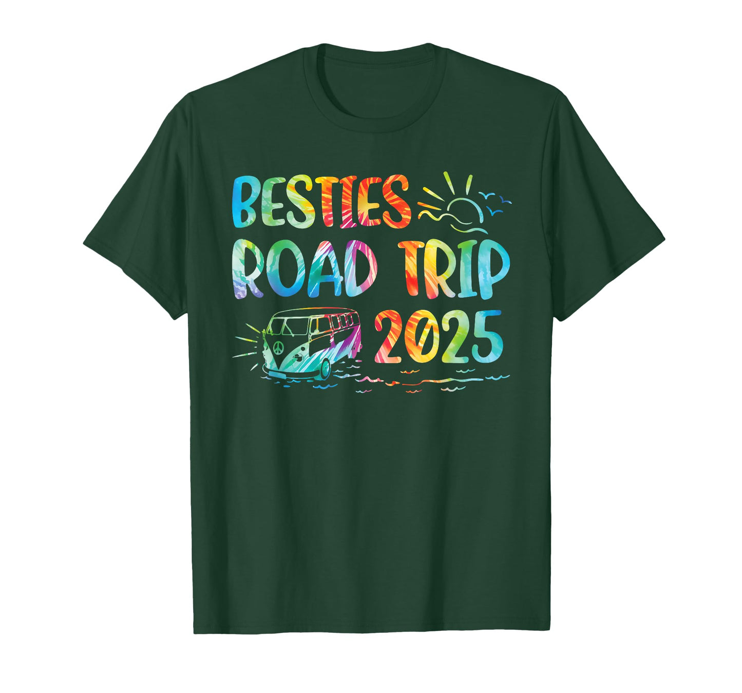 Besties Road Trip 2025 Tie Dye Vacation Adventure Camping T-Shirt