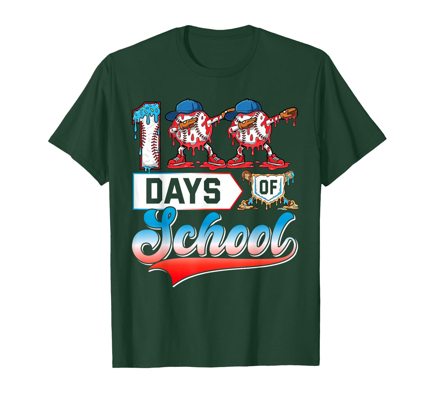 100 Days of School Boys Baseball Drip 100th Day Dabbing Ball T-Shirt