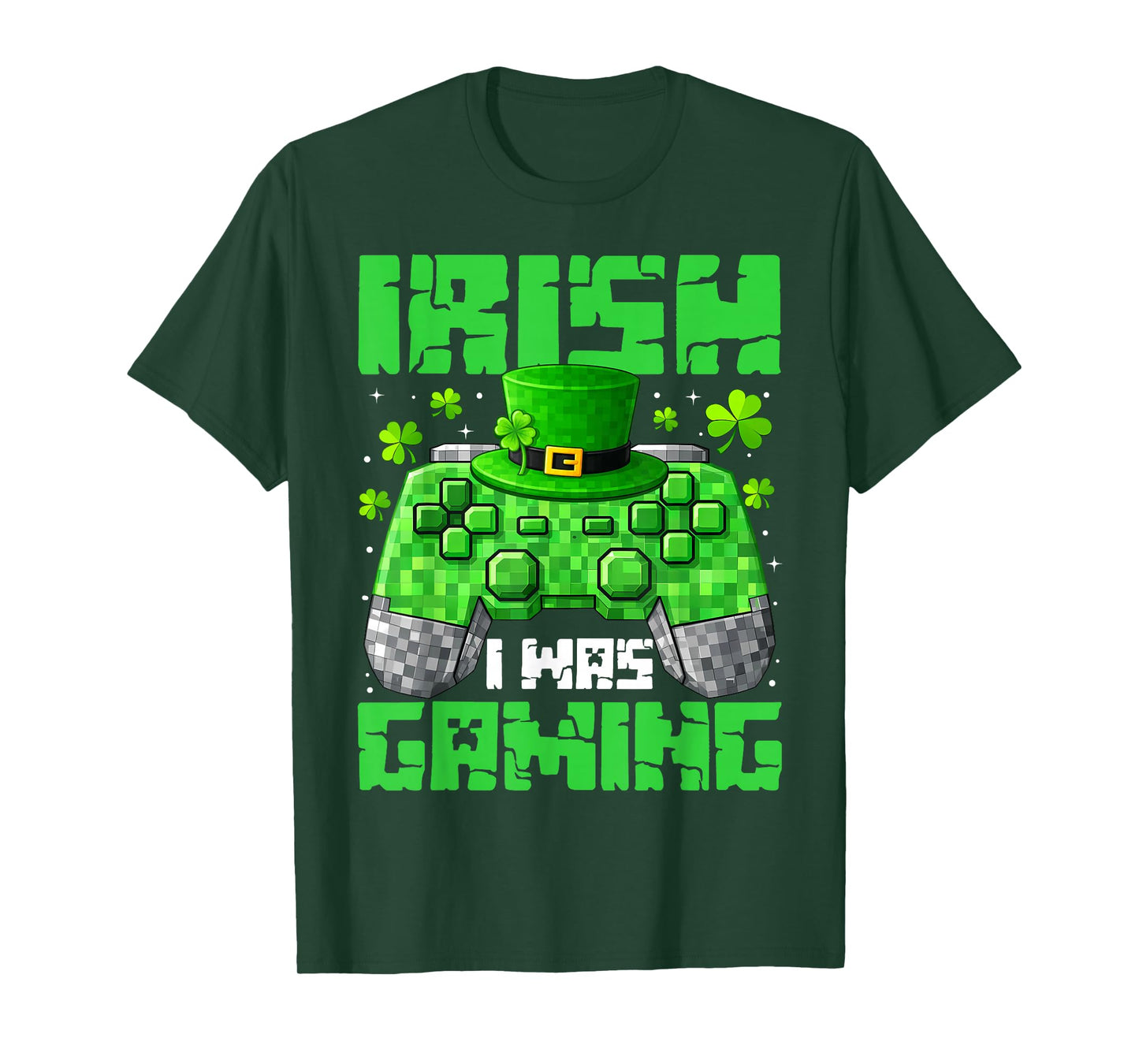 Pixel St Patricks Day Irish I was Gaming Gamer Men Boys Kids T-Shirt