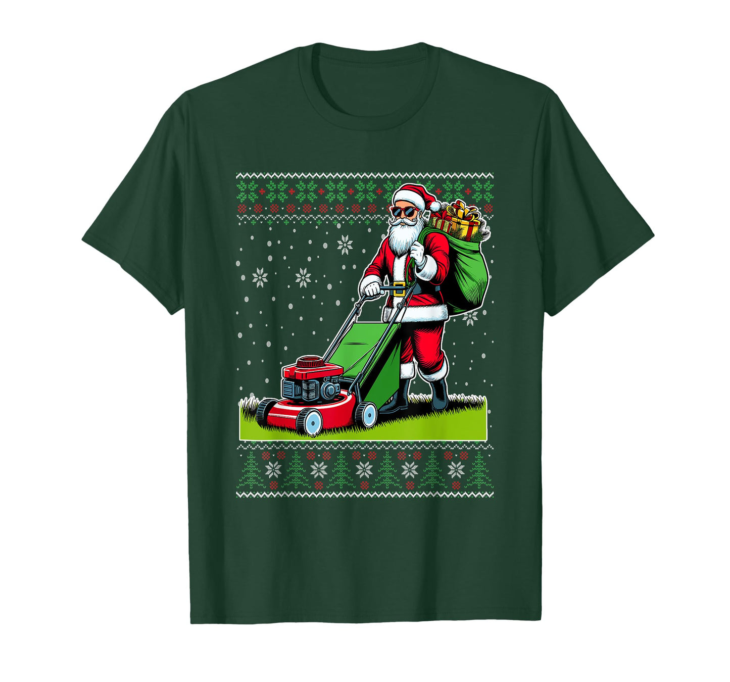 Christmas Santa Claus Mowing Lawn Ugly Christmas Sweater T-Shirt