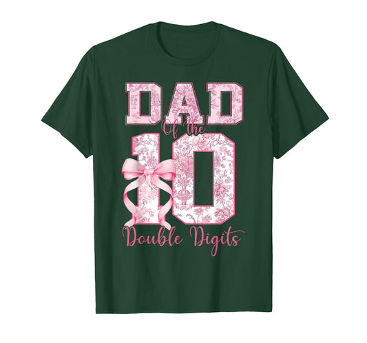 Dad of The 10th Birthday Girl Pink Coquette Bow 10 Years Old T-Shirt