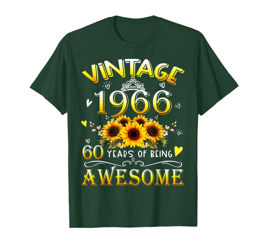 Vintage 1966 Sunflower 60th B-Day 60 Years of Being Awesome T-Shirt