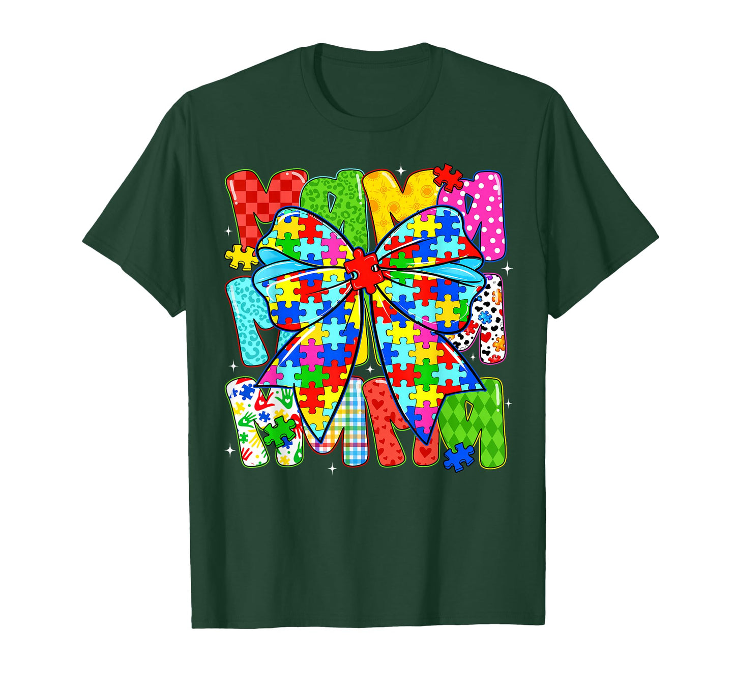 Autism Awareness Mama Puzzle Piece Coquette Bow Ribbon Women T-Shirt
