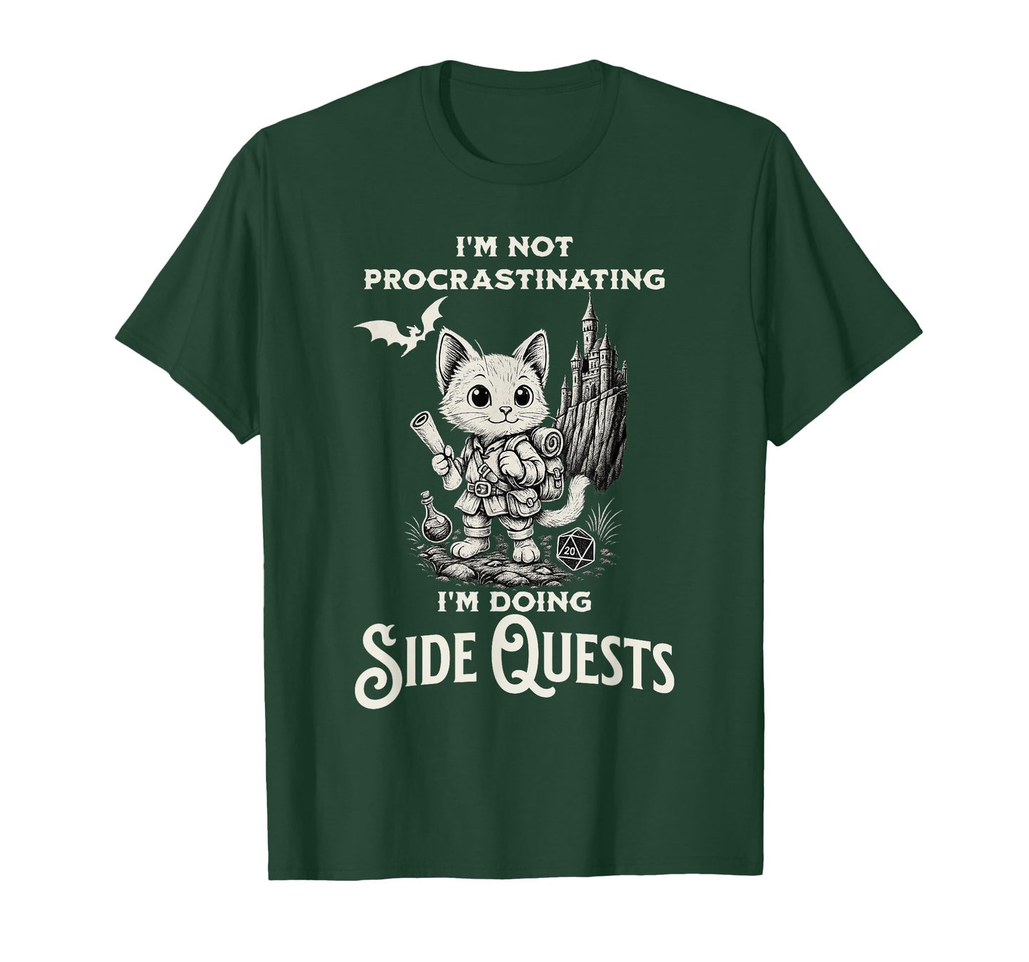 I'm Not Procrastinating I'm Doing Side Quests RPG Gamer Cat T-Shirt