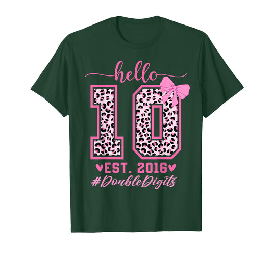Hello Ten Est 2016 Bow 10th Birthday Double Digits Girls T-Shirt