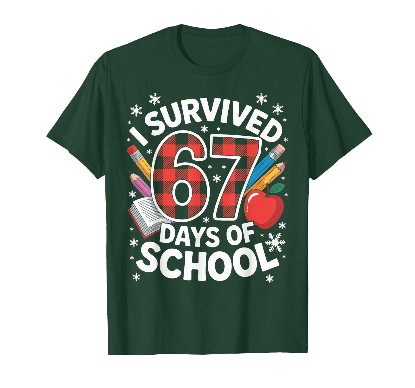 I Survived 67 Days of School Students Plaid Funny Six Seven T-Shirt