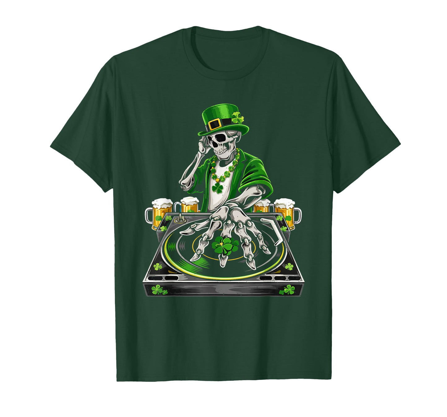 St Patricks Day Skeleton DJ Shamrock Irish Pride T-Shirt