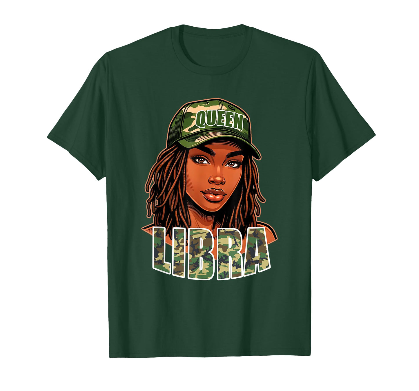 Libra Queen Black Woman Camo Hat Locs Birthday T-Shirt