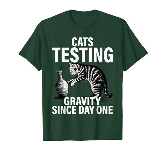Funny Cat Physics Testing Gravity Since Day One, Math Joke T-Shirt
