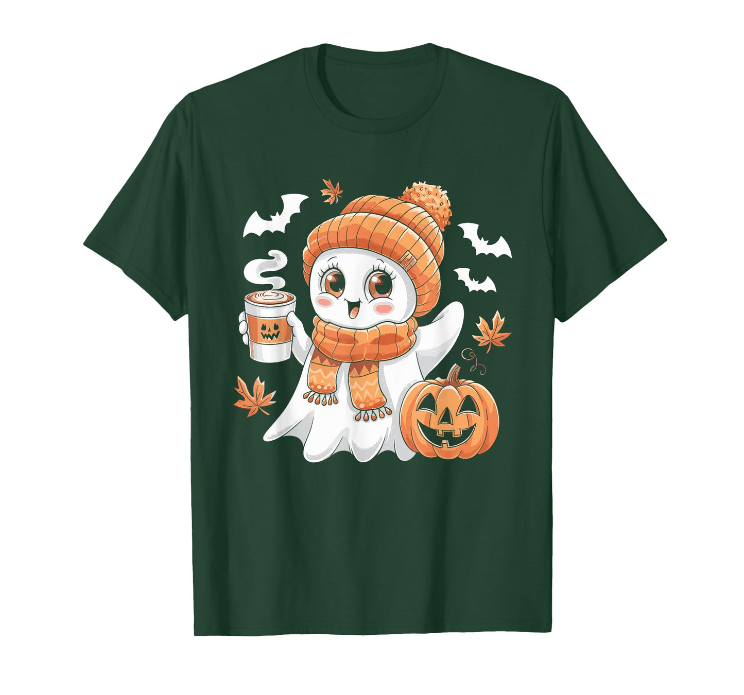 Cute Ghost Drinking Coffee Halloween Ghost Ice Coffee Womens T-Shirt