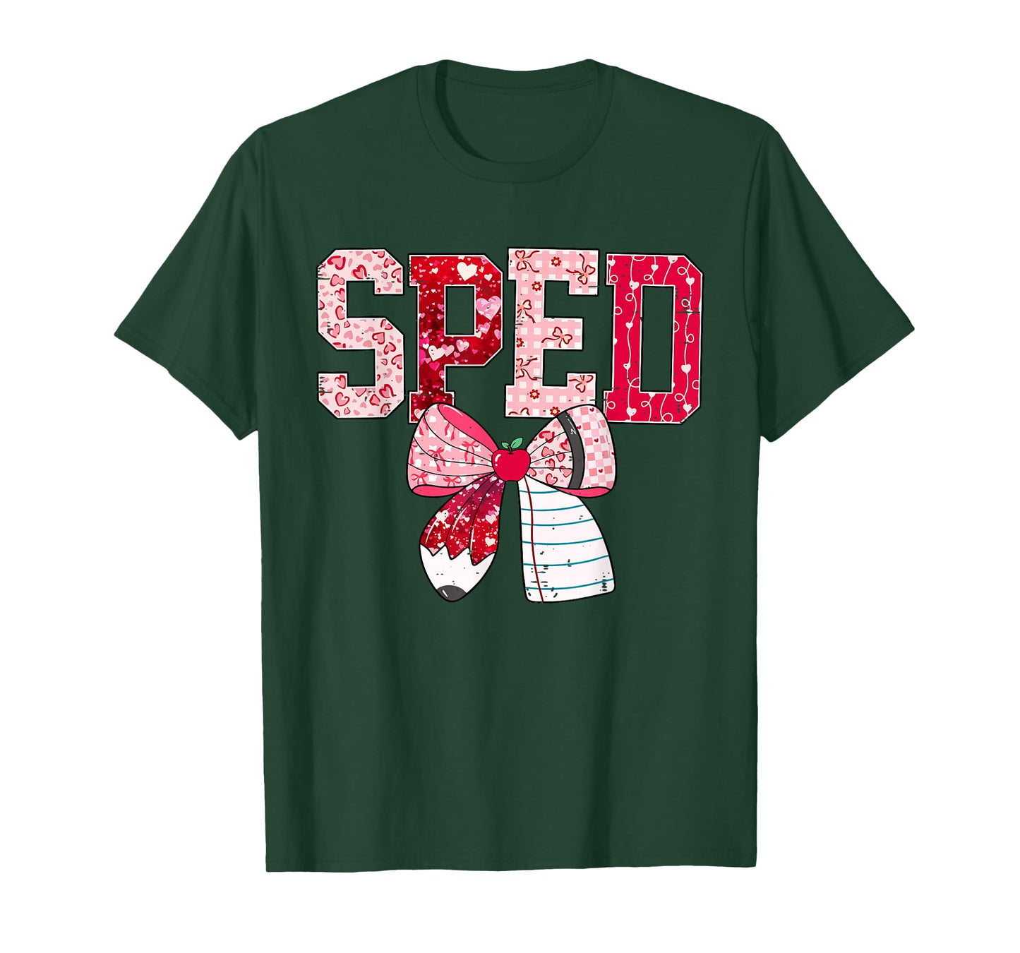 Coquette Bow Pencil Funny Sped Teacher Valentine Red Hearts T-Shirt