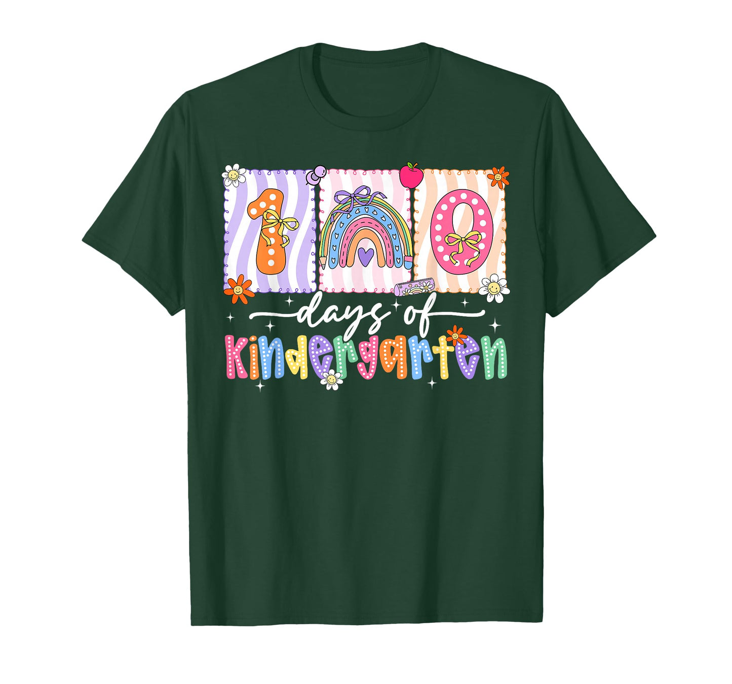 Preppy Rainbow Coquette Bow 100 Days of Kindergarten Girl T-Shirt