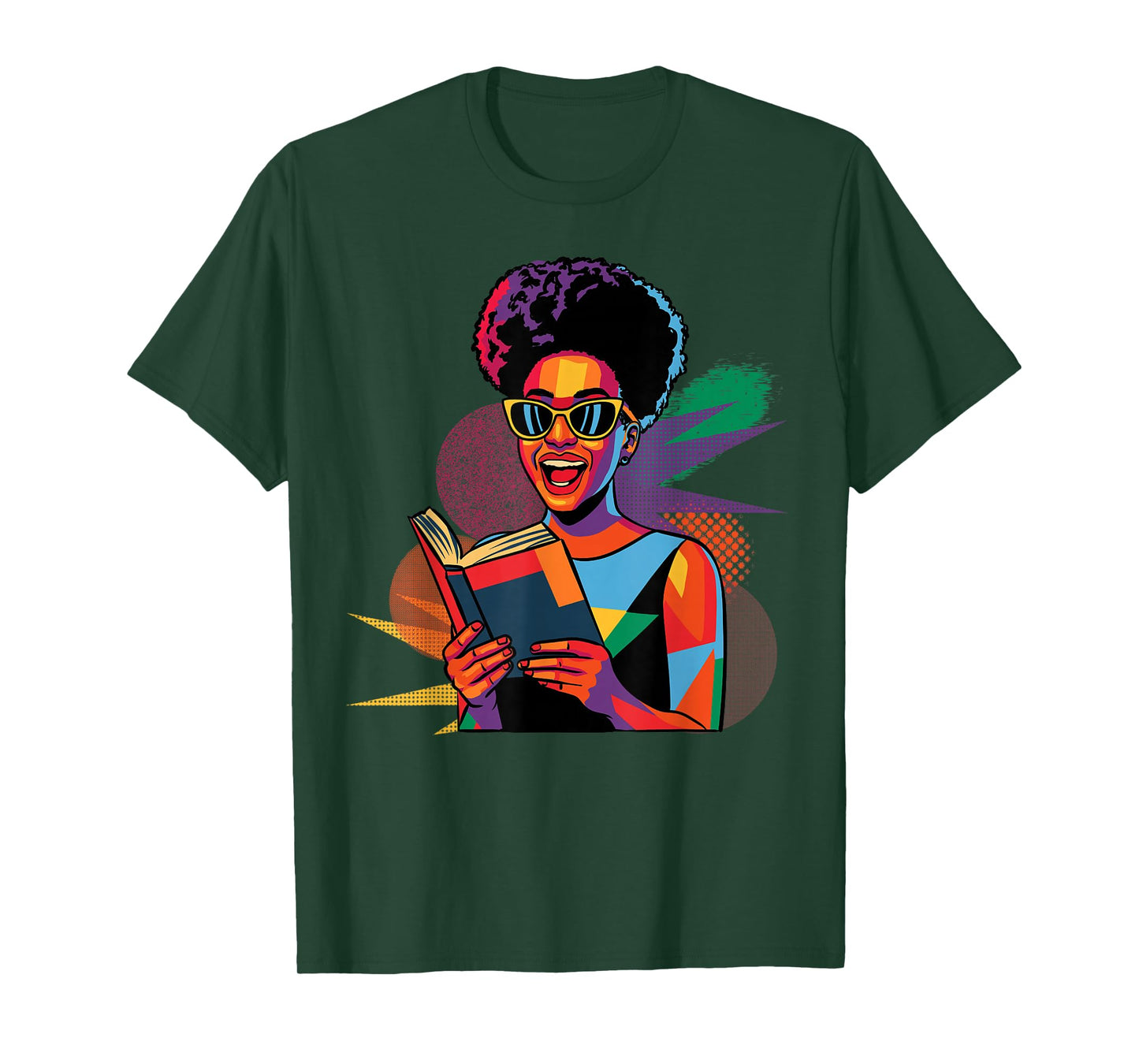 Black Woman Reading Book Lover Geometric Girl Afro History T-Shirt
