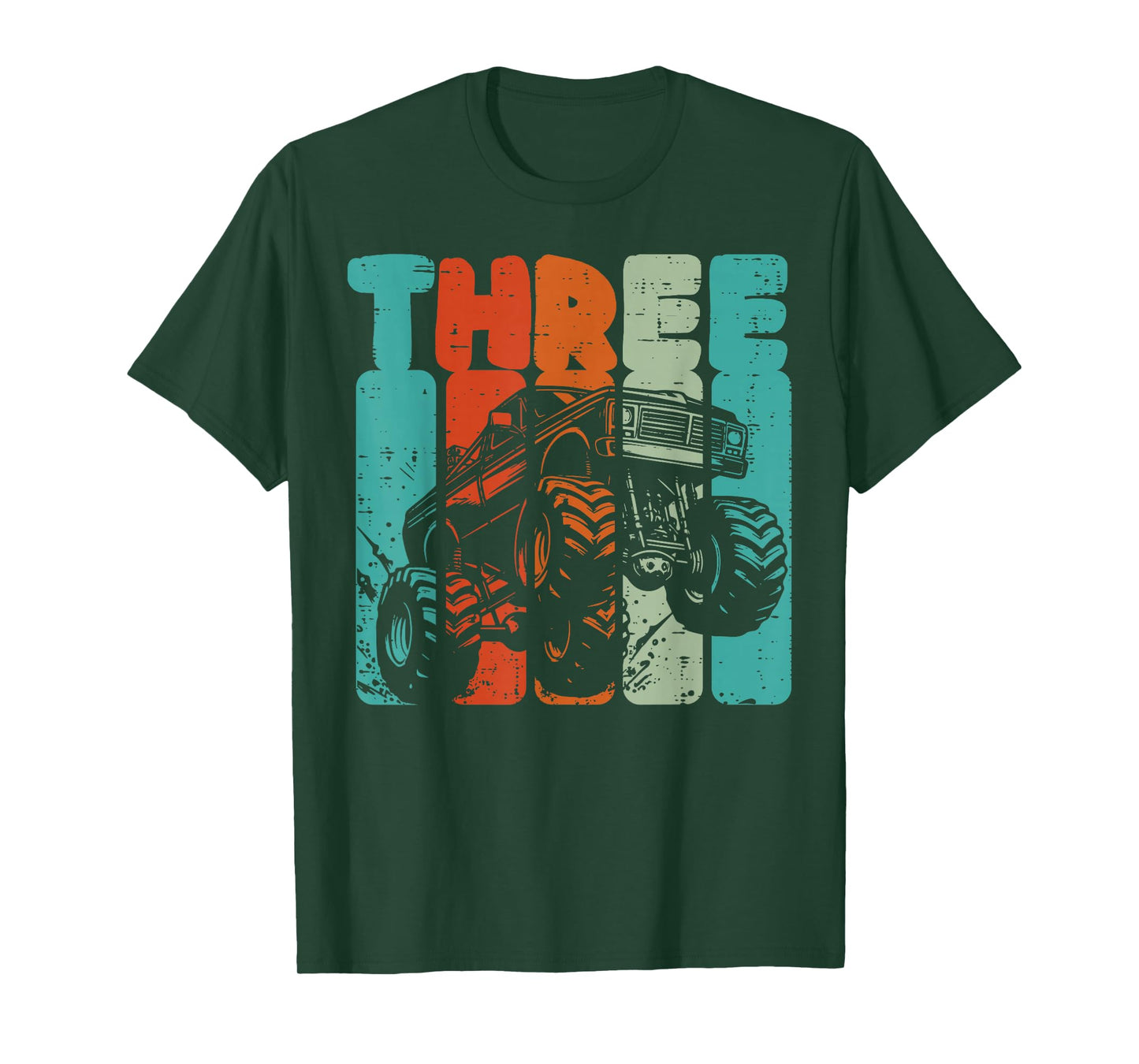 3rd Birthday Monster Truck Three Retro 3 Bday Boys Kid Youth T-Shirt