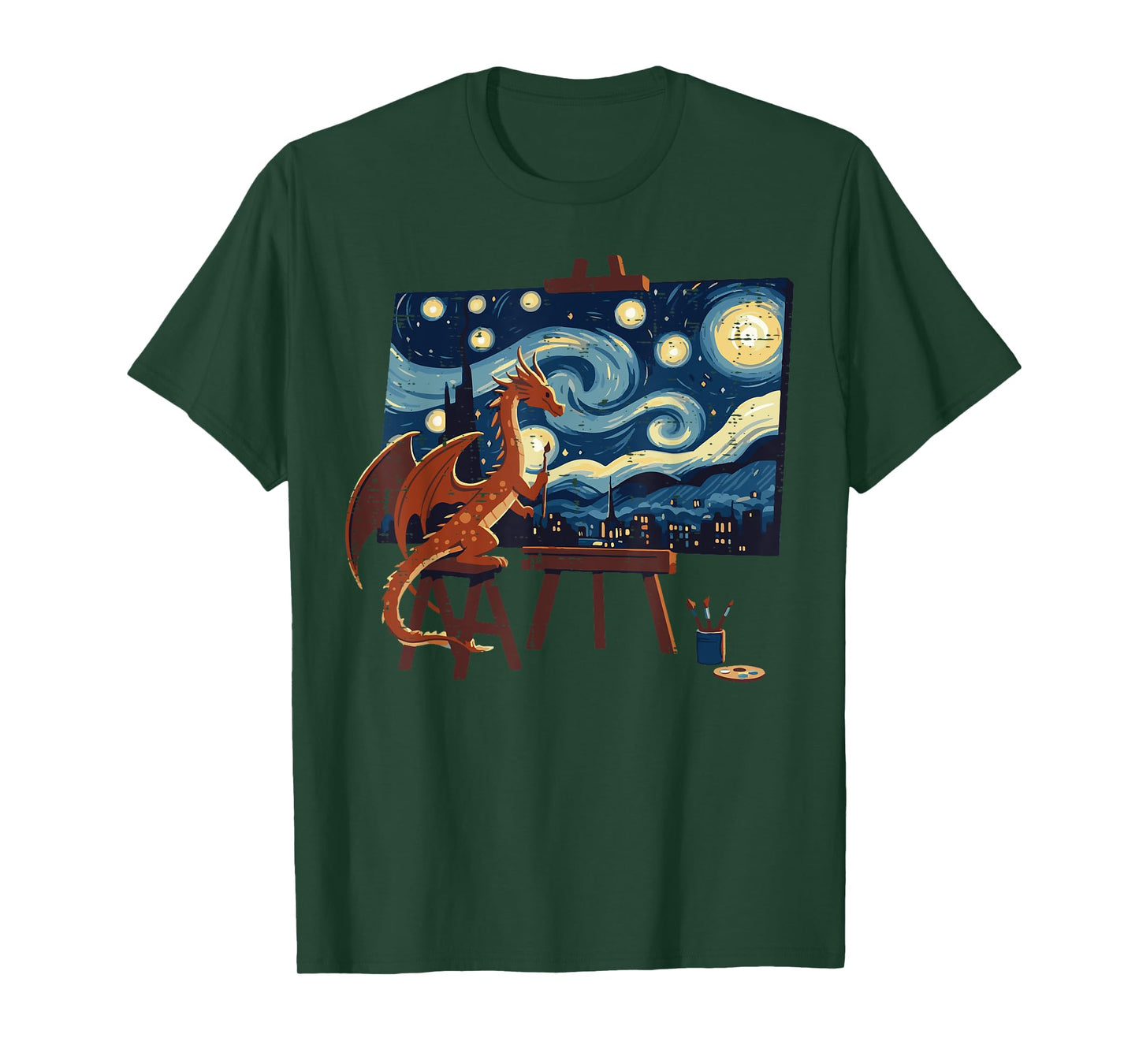 Dragon Painting Starry Night Funny Fantasy Art Men Women Kid T-Shirt