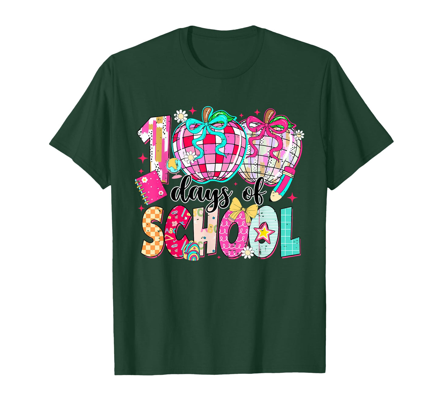 100 Days of School Coquette Disco Ball Teacher Kid 100th Day T-Shirt