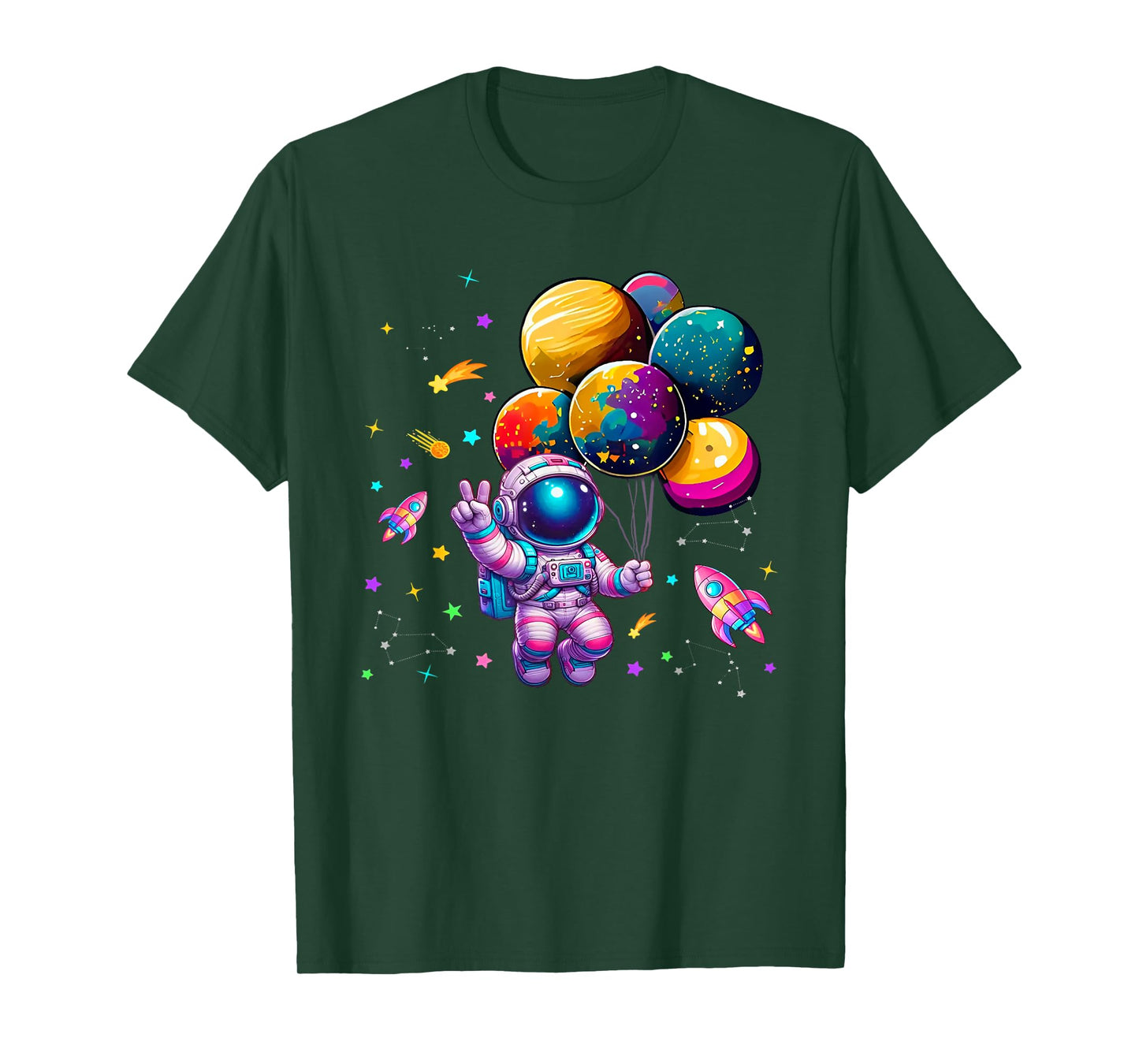Astronaut Holding Planet Balloons Girls Toddler Kids T-Shirt