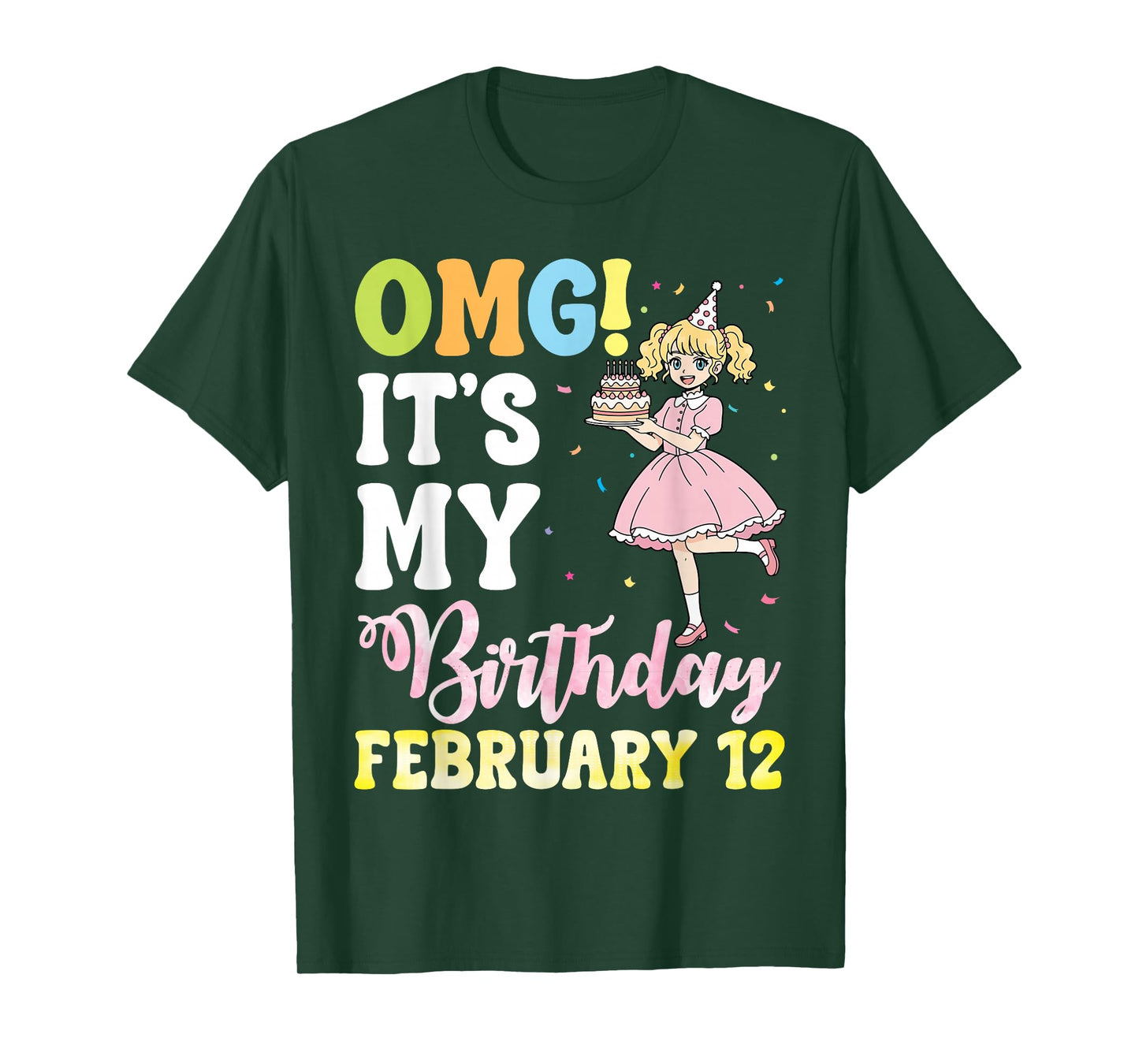 OMG It's My Birthday On February 12 Cute Girl with Presents T-Shirt