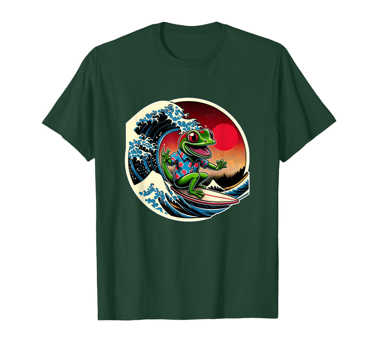Great Wave Kanagawa Gecko Surfing T-Shirt