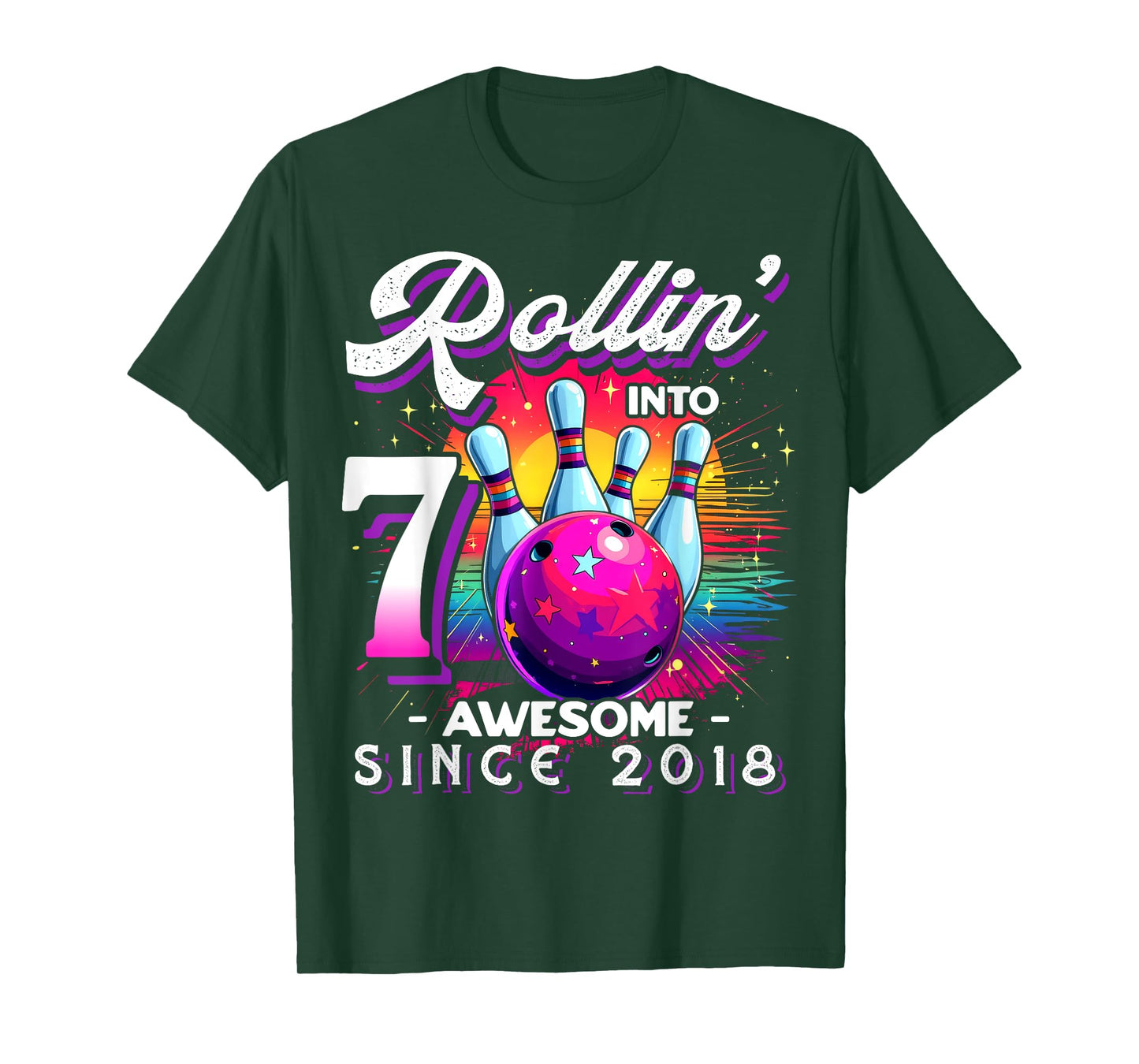 Bowling Party Rollin' 7 Awesome 2018 7th Birthday Girls T-Shirt