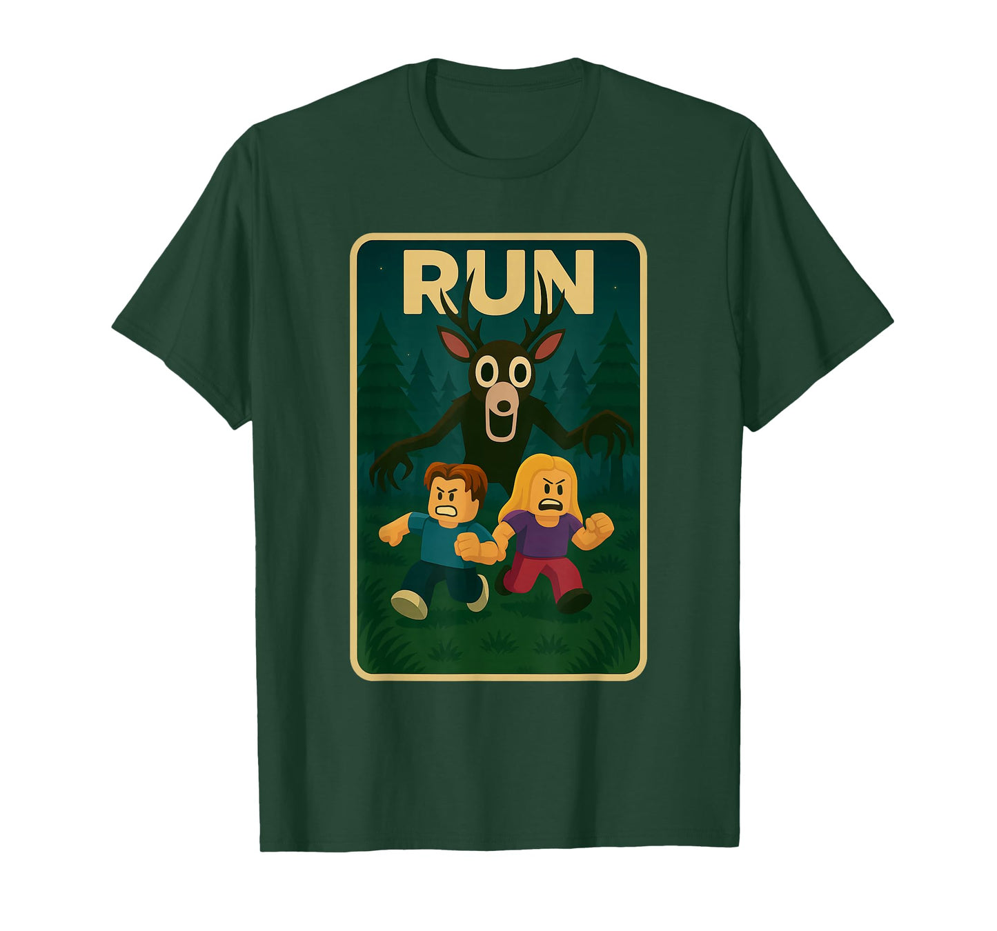 Run - 99 Nights Halloween Gamer Deer in The Forest Kids Meme T-Shirt