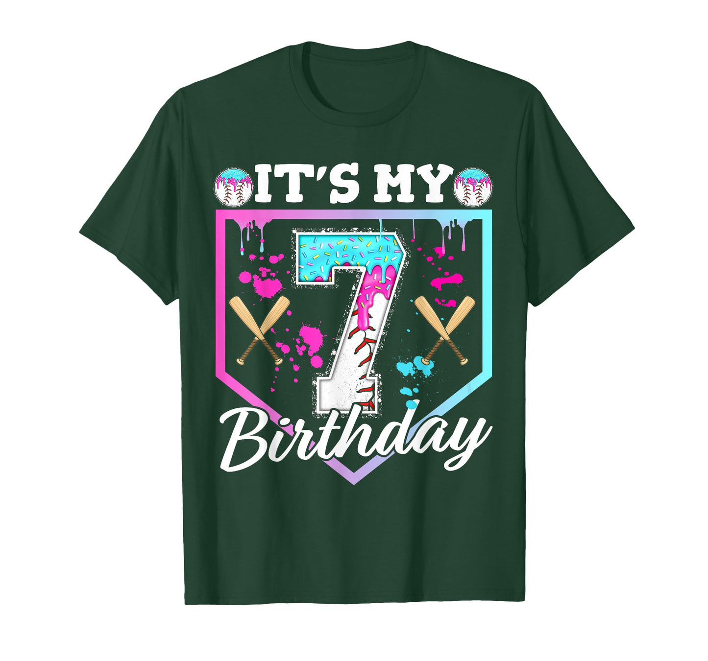 Baseball Drip 7 Year Old Ice Cream 7th Birthday Boy Dripping T-Shirt