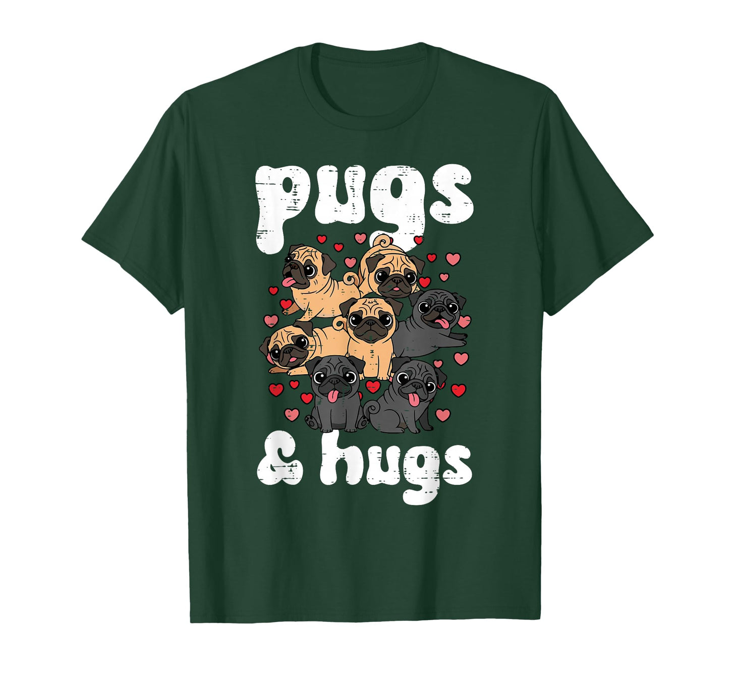 Valentines Day Dog Pug and Hugs Cute Puppy Men Women Kids T-Shirt