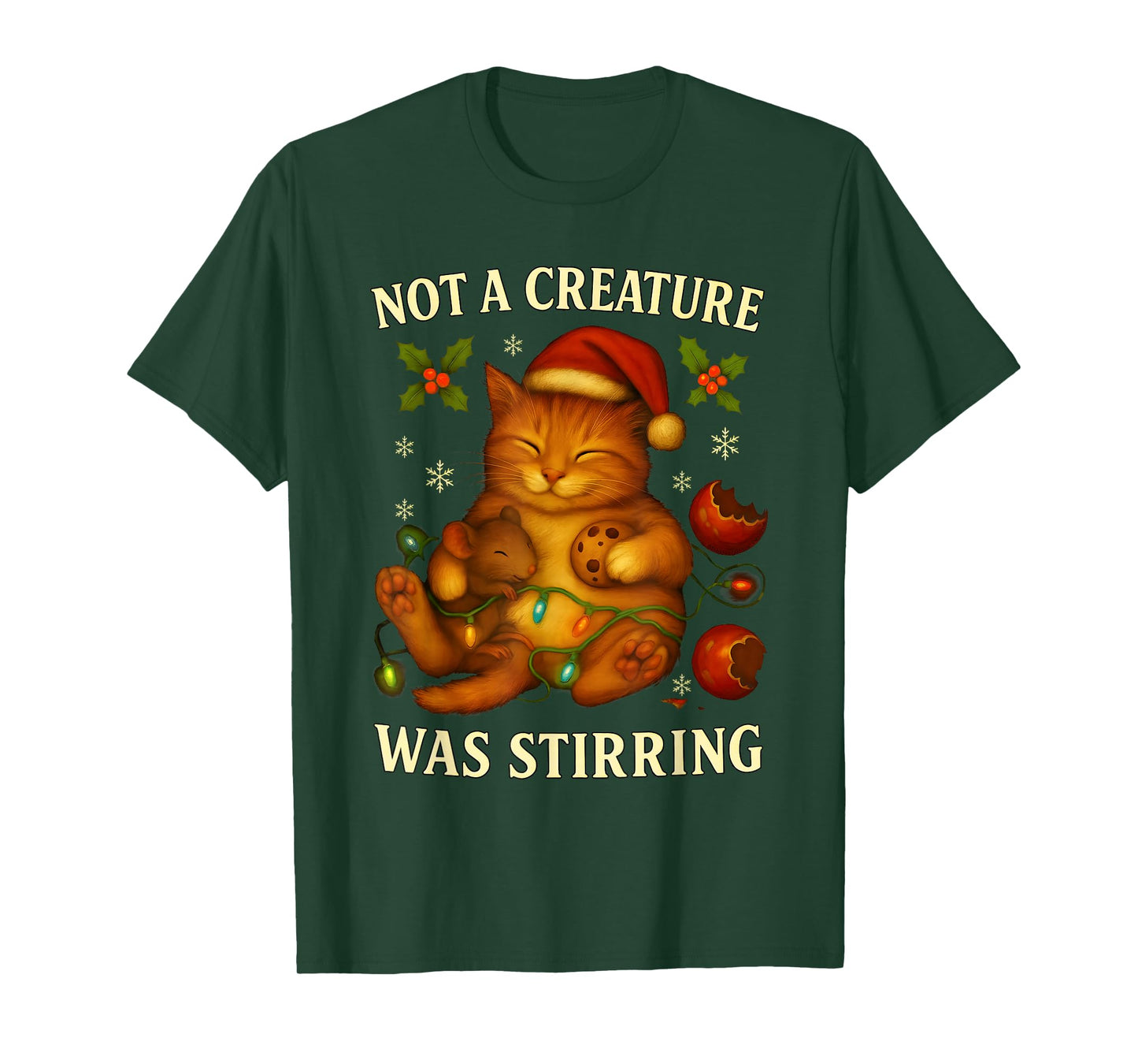 Christmas Not a Creature was Stirring Sleeping Mouse and Cat T-Shirt