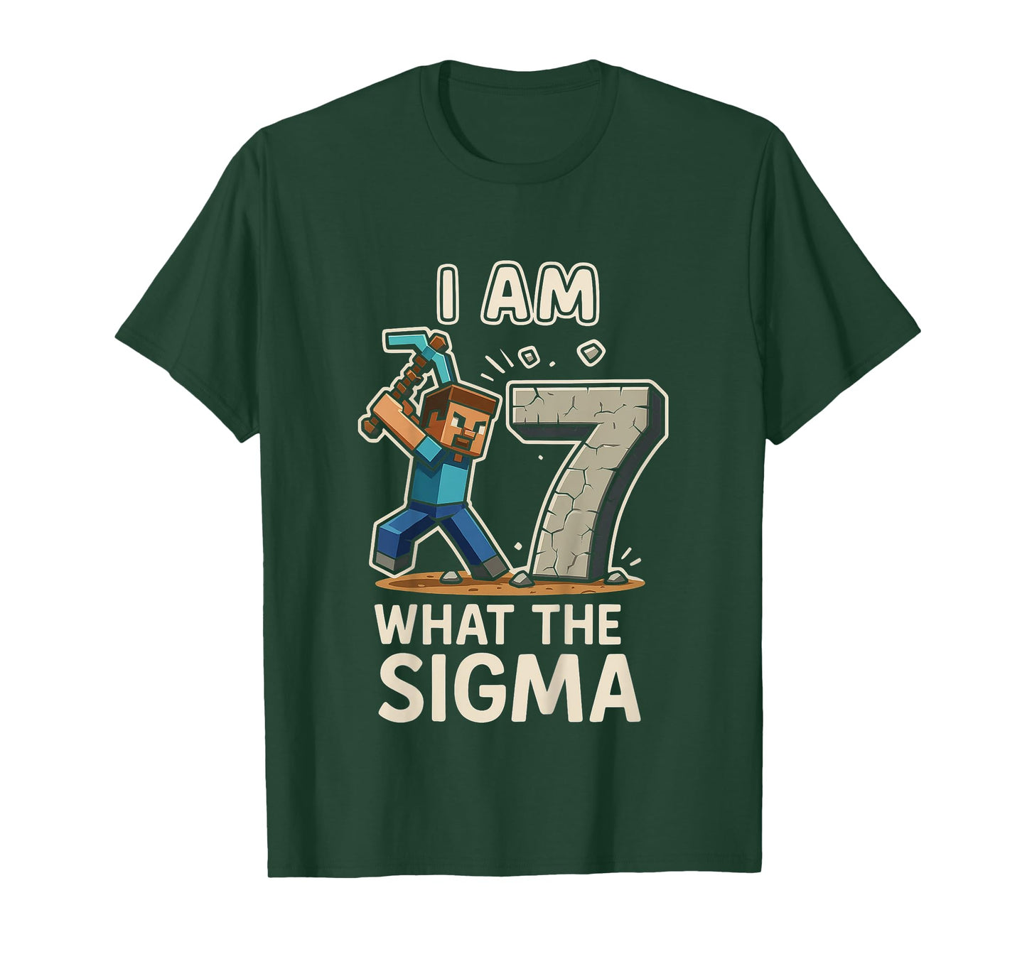 Kids Kids 7 Years Old Sigma Pixel Art Mining Gamer Birthday T-Shirt