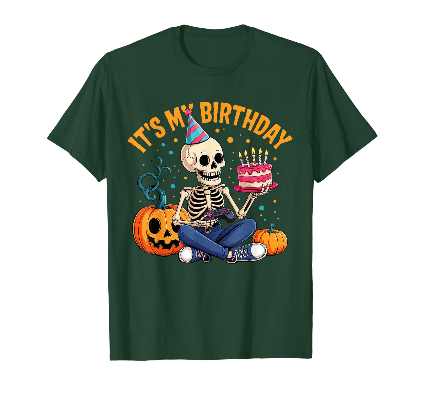 It's My Birthday Skeleton Happy Halloween Gamer Boys Kids T-Shirt