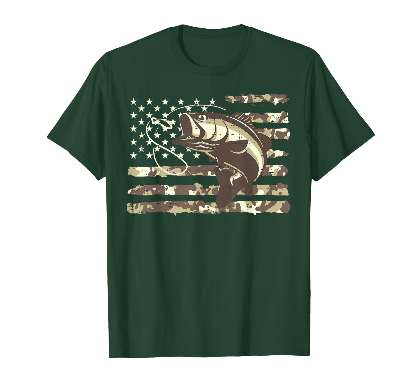 Camo US Flag Bass Fish Cool Fishing Patriotic Men Women Kids T-Shirt