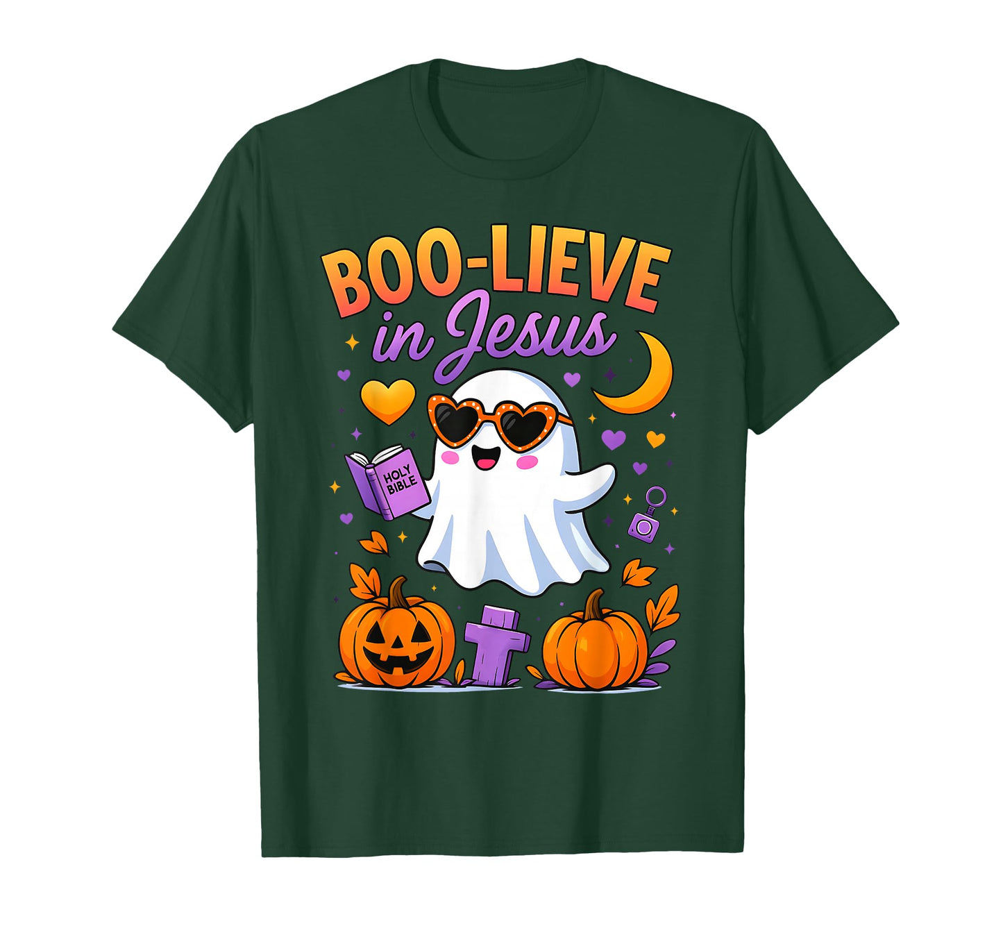 Boo-Lieve in Jesus Pastel Ghost Christian Halloween Funny T-Shirt