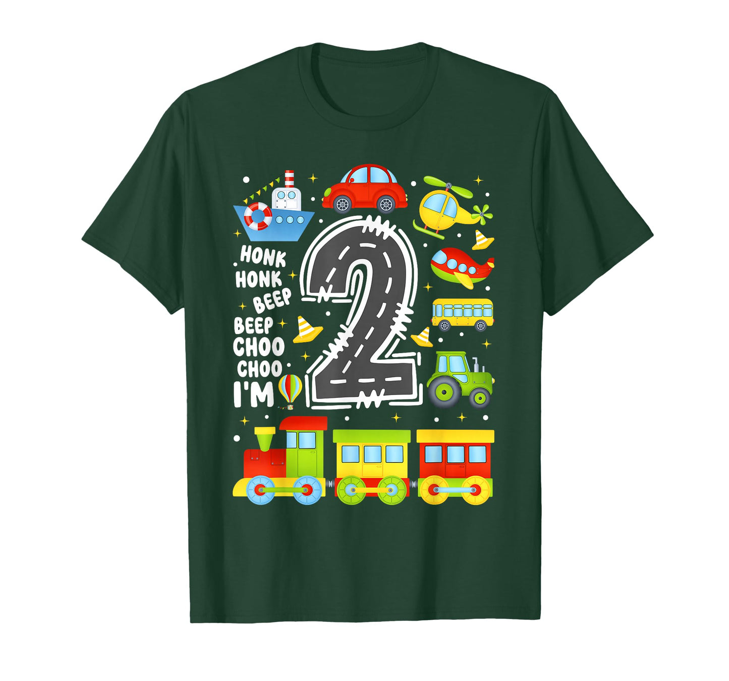2 Years Old Boys Girls Kids 2nd Birthday Transportation T-Shirt