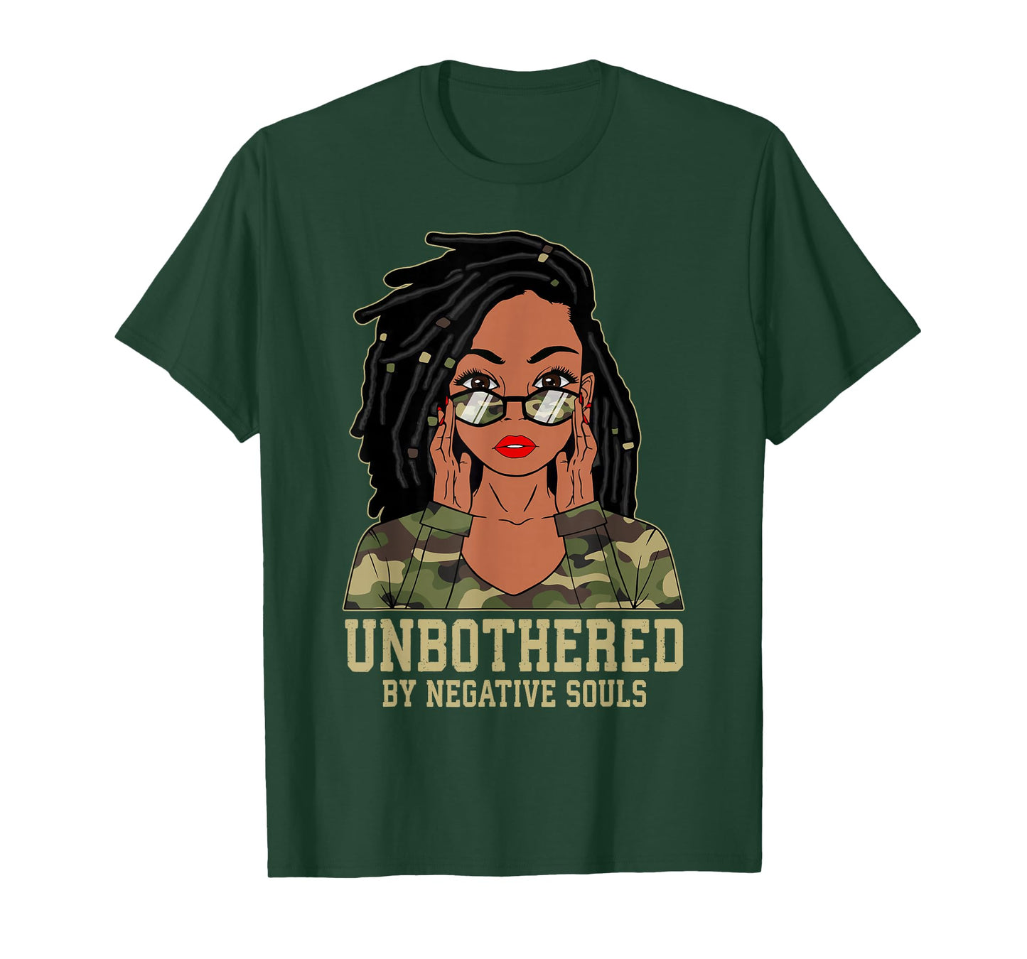 Loc'd Hair Sassy Black Woman Camo Melanin Girl Unbothered T-Shirt