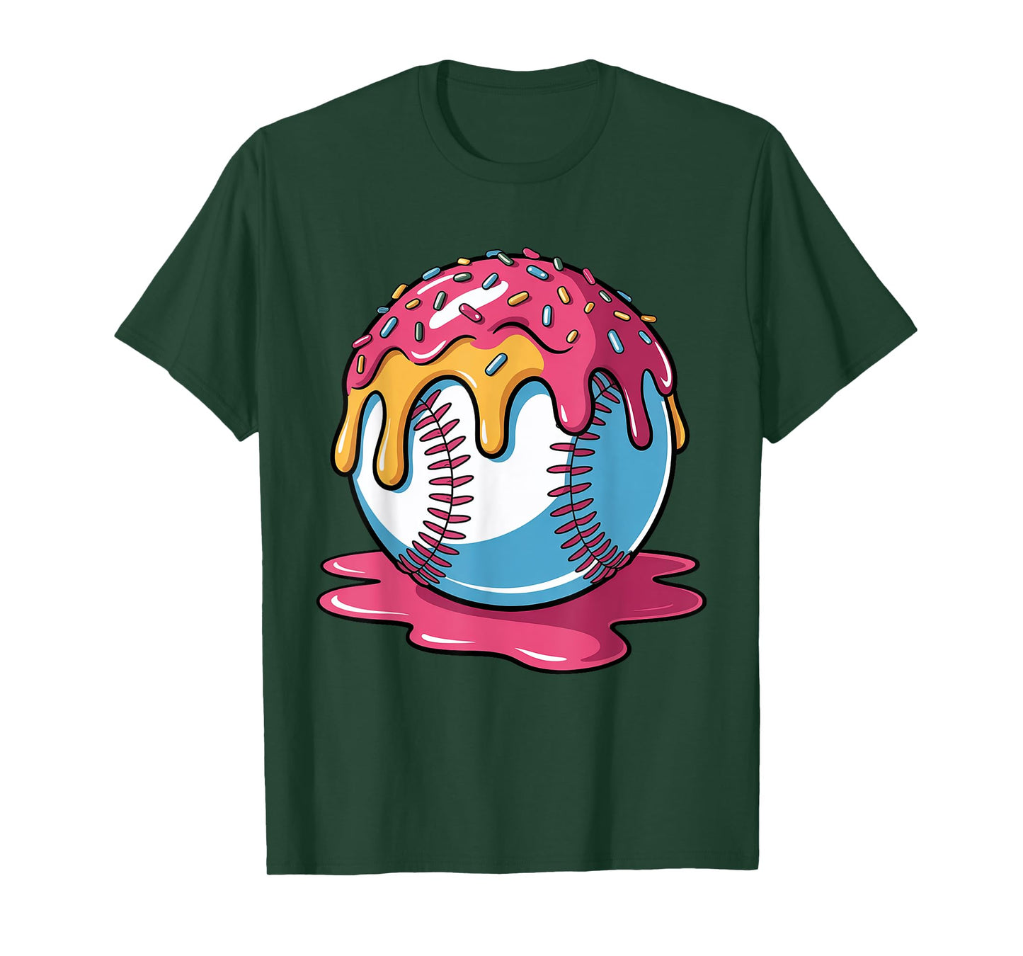 Toddler Boys Baseball Ball Ice Cream Drip Colorful Sprinkles T-Shirt