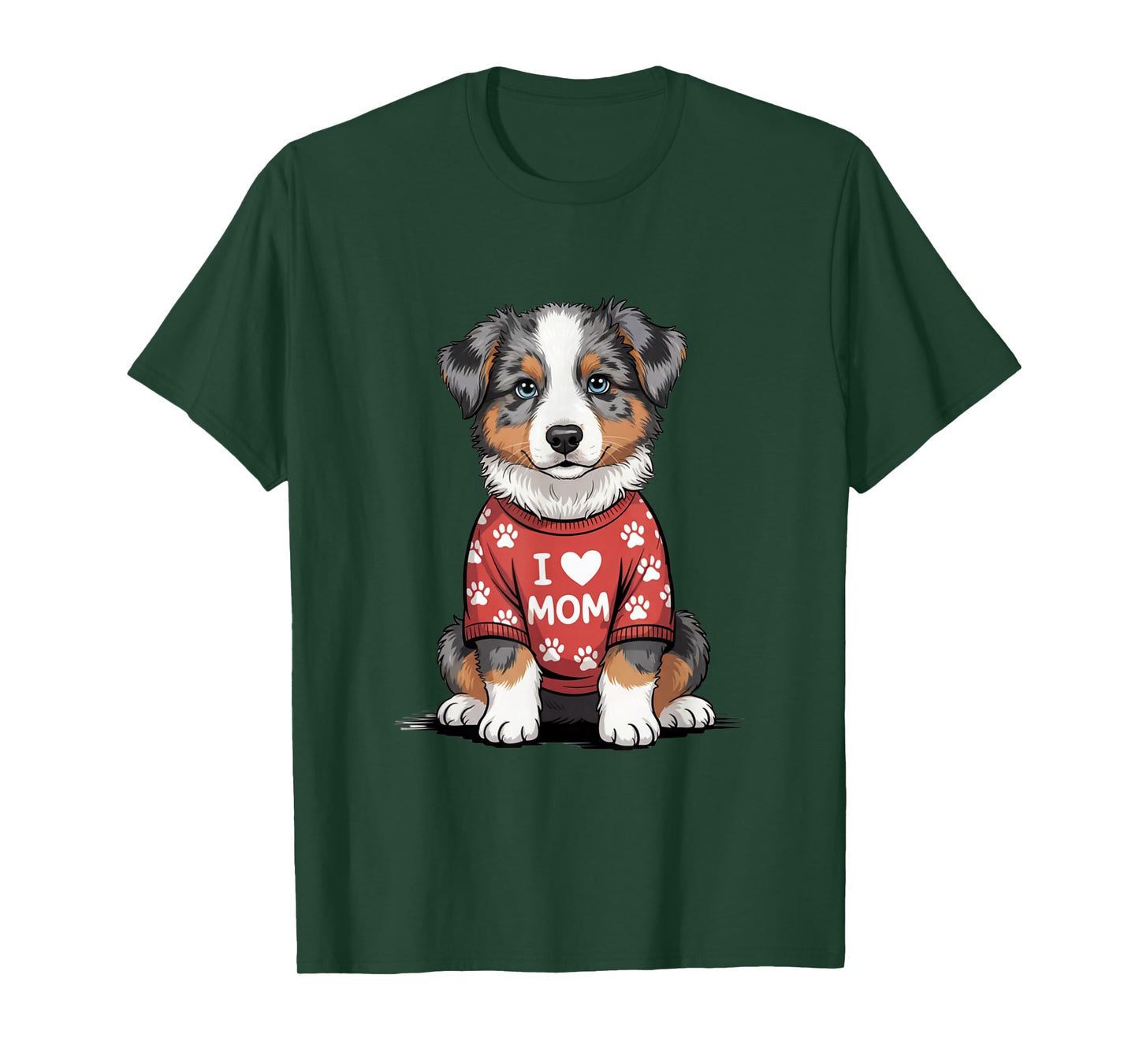 Womens I Love Mom Australian Shepherd T-Shirt Aussie Dog Mom T-Shirt
