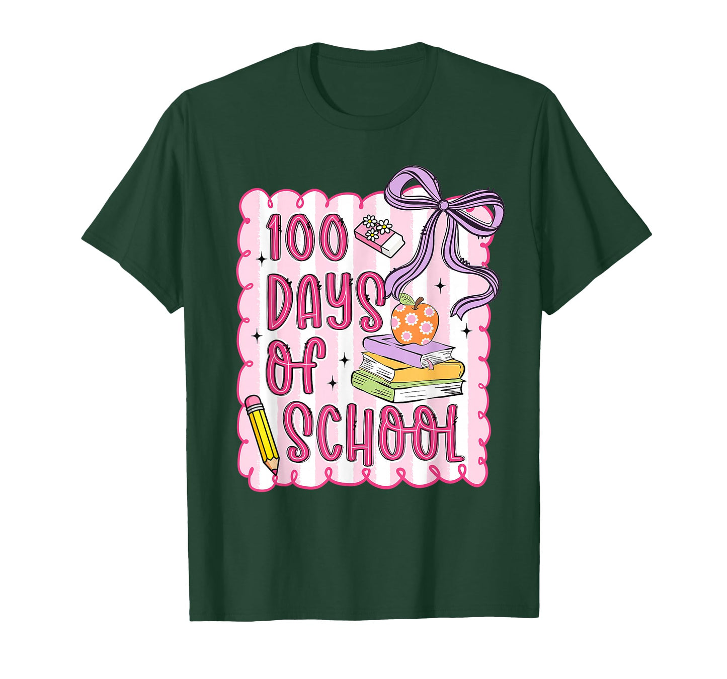 Preppy 100 Days of School Coquette Bow Pencil Teacher Girl T-Shirt