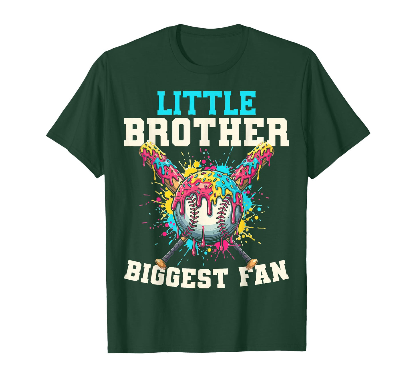 Little Brother Biggest Fan Baseball Cream Drip Crossed Bats T-Shirt