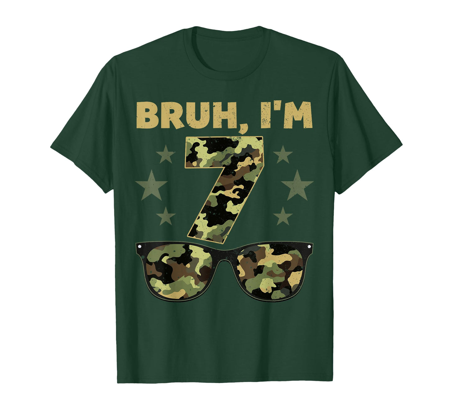 Bruh I'm 7 Years Old 7th Birthday Retro Camo Sunglasses T-Shirt
